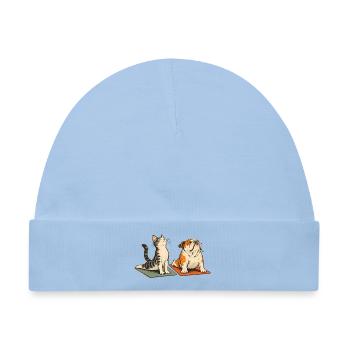 Bulldogge und Katze beim Yoga – Tierisches Duo - Baby Premium Organic Mütze - Hellblau - Vorne