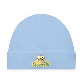 Cozy Skelett Paar auf Blumenwiese – Nähe - Baby Premium Organic Mütze - Hellblau - Vorne