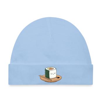 Kawaii Sushi auf Holzplatte mit Stäbchen - Baby Premium Organic Mütze - Hellblau - Vorne