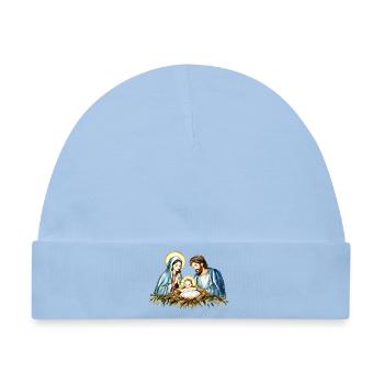 Weihnachtspullover Weihnachten an der Krippe Jesus - Baby Premium Organic Mütze - Hellblau - Vorne