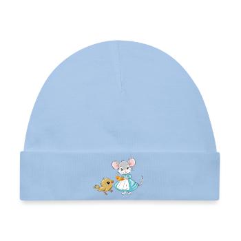 Little_mouse_is_sharing_a_croissant_with_a_bird - Baby Premium Organic Mütze - Hellblau - Vorne