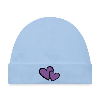 2 violette Herzen Herz violett Herzmuster - Baby Premium Organic Mütze - Hellblau - Vorne