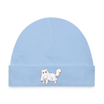 Katze versteckt sich unter einem Geisterlaken - Baby Premium Organic Mütze - Hellblau - Vorne