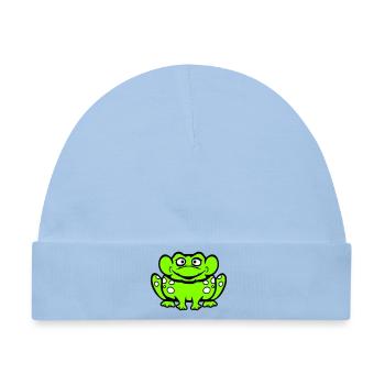 Frosch Kröte lacht lustig albern frech sitzt Comic - Baby Premium Organic Mütze - Hellblau - Vorne