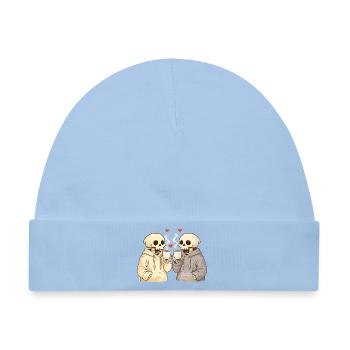 Cozy Skelett Paar mit Tassen – Warme Momente - Baby Premium Organic Mütze - Hellblau - Vorne
