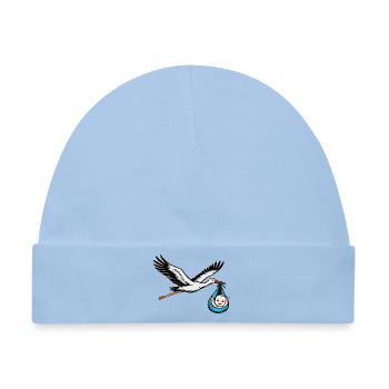 Fliegender Storch mit Baby Peace blau - Baby Premium Organic Mütze - Hellblau - Vorne