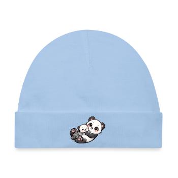 Mama Pandabär kuschelt mit ihrem süßen Kleinen - Baby Premium Organic Mütze - Hellblau - Vorne