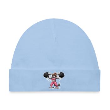 Gym Katze Brünette – Fitness & Workout Motiv - Baby Premium Organic Mütze - Hellblau - Vorne