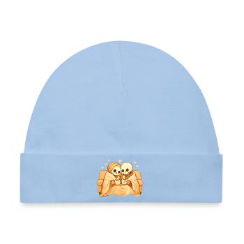 Cozy Skelett Paar auf Sofa – Wärme & Nähe - Baby Premium Organic Mütze - Hellblau - Vorne