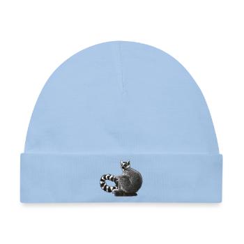 katta Lemur auf Baumstumpf Schwarzweiß - Baby Premium Organic Mütze - Hellblau - Vorne