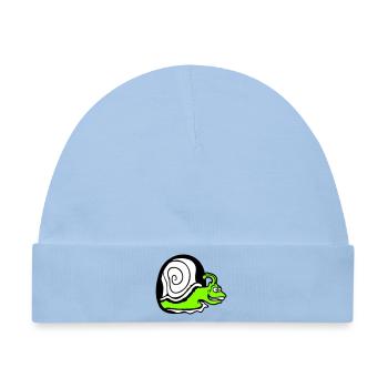 Schnecke guckt Loch Wand Mauseloch lustig albern - Baby Premium Organic Mütze - Hellblau - Vorne