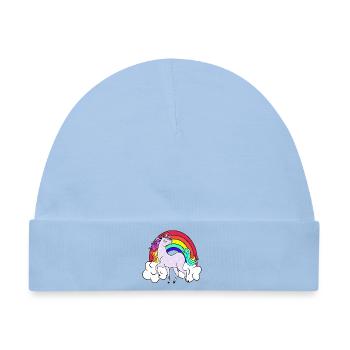 Einhorn mit Regenbogen und Wolken - Baby Premium Organic Mütze - Hellblau - Vorne