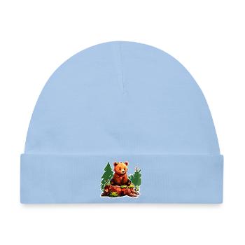 Ein kleiner Bär hockt auf einem Baumstumpf - Baby Premium Organic Mütze - Hellblau - Vorne