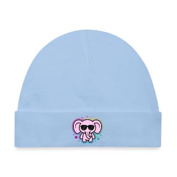 Rosa Elefant mit Brille - Baby Premium Organic Mütze - Hellblau - Vorne