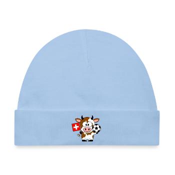 Kuh mit Schweizer Flagge und Fussball - Baby Premium Organic Mütze - Hellblau - Vorne