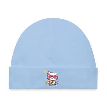 Herzbrille Katze mit Eiscreme - Baby Premium Organic Mütze - Hellblau - Vorne