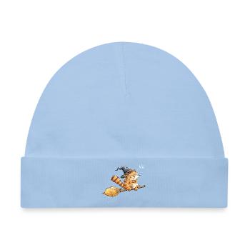 Hexenkatze Besen Halloween Katze Tierhumor Cartoon - Baby Premium Organic Mütze - Hellblau - Vorne