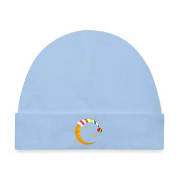 Schlafender Mond mit bunter Schlafmütze und Sterne - Baby Premium Organic Mütze - Hellblau - Vorne