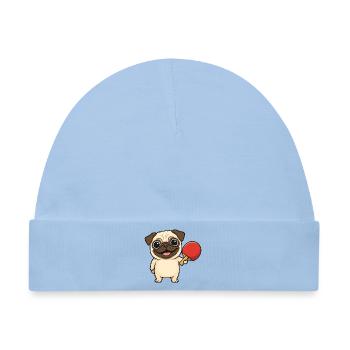 Süßer Mops beim Tischtennis Cartoon Hund - Baby Premium Organic Mütze - Hellblau - Vorne