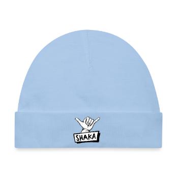 Shaka Surfgruß Handzeichen auf weiß – Illustration - Baby Premium Organic Mütze - Hellblau - Vorne