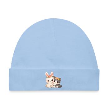 Kaninchen mit Katze  - Baby Premium Organic Mütze - Hellblau - Vorne