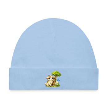 Kuschelige Ziege mit Schmetterling - Baby Premium Organic Mütze - Hellblau - Vorne