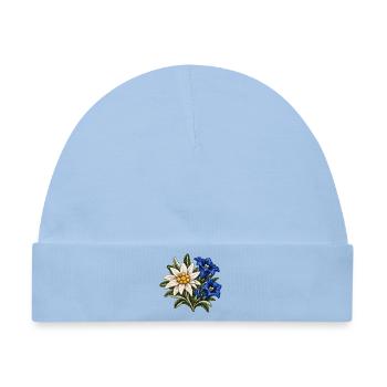 Edelweiß und Enzian im Stickerei-Look - Baby Premium Organic Mütze - Hellblau - Vorne