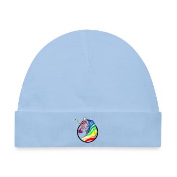 Regenbogen Einhorn Zebra - Baby Premium Organic Mütze - Hellblau - Vorne