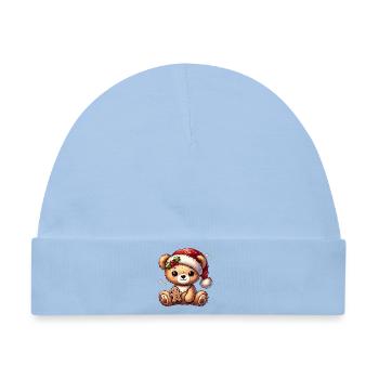 Herziger weihnachtlicher Teddybär mit Lebkuchen - Baby Premium Organic Mütze - Hellblau - Vorne