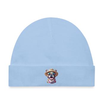 Bulldogge mit Strohhut & Sonnenbrille - Baby Premium Organic Mütze - Hellblau - Vorne