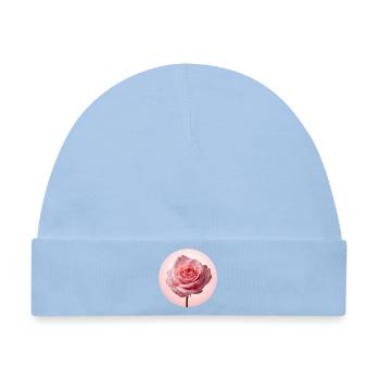 Zarte Pinke Rosen mit Tau - Baby Premium Organic Mütze - Hellblau - Vorne