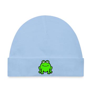 Frosch Kröte lächelt lustig guckt hoch nach oben - Baby Premium Organic Mütze - Hellblau - Vorne