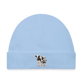 Holstein Kuh mit Kalb – Farm-Life Design - Baby Premium Organic Mütze - Hellblau - Vorne