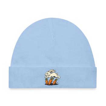 Springender Hase mit Karotten - Baby Premium Organic Mütze - Hellblau - Vorne