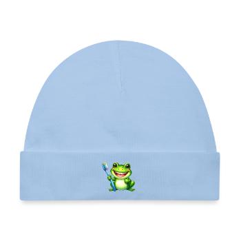 Grüner Frosch mit Zahnbürste – Kawaii-Comic-Figur - Baby Premium Organic Mütze - Hellblau - Vorne