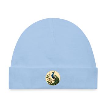 Blauer Pfau auf goldenem Blumenkreis - Baby Premium Organic Mütze - Hellblau - Vorne