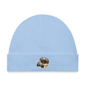 Vintage Reisekamera und Postkarten - Baby Premium Organic Mütze - Hellblau - Vorne