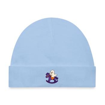 Süßer Halloween-Geist auf einem schaukelnden Pferd - Baby Premium Organic Mütze - Hellblau - Vorne