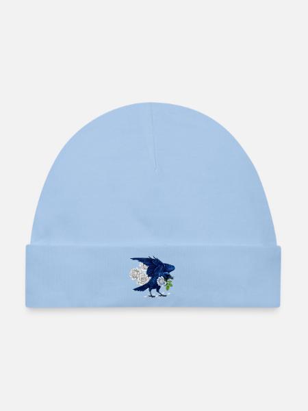 Blauer Rabe und Rosen - Baby Premium Organic Mütze - Hellblau
