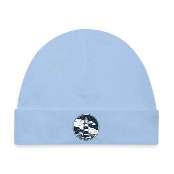 Leuchtturm Kreisbadge mit Wellen - Baby Premium Organic Mütze - Hellblau - Vorne