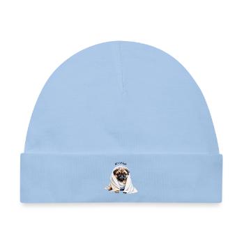 Mops "Mir ist kalt"-Niedlicher Hund im Handtuch - Baby Premium Organic Mütze - Hellblau - Vorne