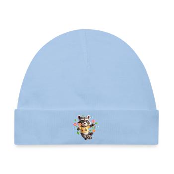 Lustiger Waschbär mit Lolli – Buchstabe B - Baby Premium Organic Mütze - Hellblau - Vorne