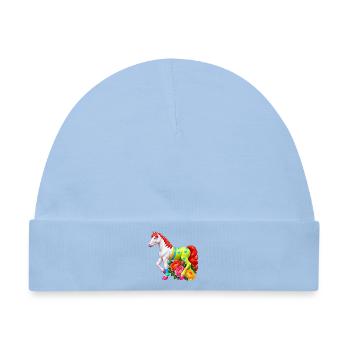 Niedliches Märchenpferd auf einer Blumenwiese - Baby Premium Organic Mütze - Hellblau - Vorne