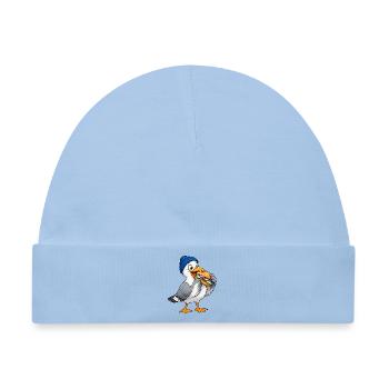 Möwe mit Beanie & Fischbrötchen – Küste - Baby Premium Organic Mütze - Hellblau - Vorne