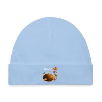 Autumn - Kürbis mit bunten Herbstblättern - Baby Premium Organic Mütze - Hellblau - Vorne