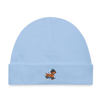 Cooler Dackel Skateboard Hund Skater T-Shirt - Baby Premium Organic Mütze - Hellblau - Vorne