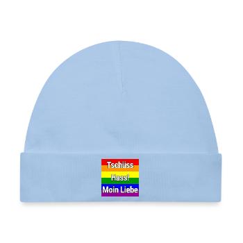 TSCHÜSS HASS MOIN LIEBE REGENBOGEN STATEMENT SHIRT - Baby Premium Organic Mütze - Hellblau - Vorne