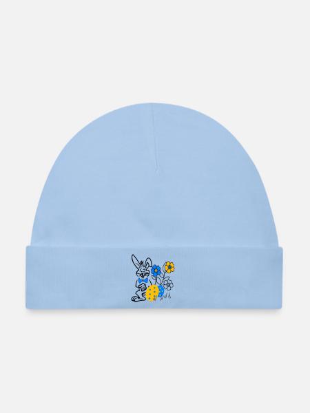 Hase mit Ostereier und Blumen - Baby Premium Organic Mütze - Hellblau