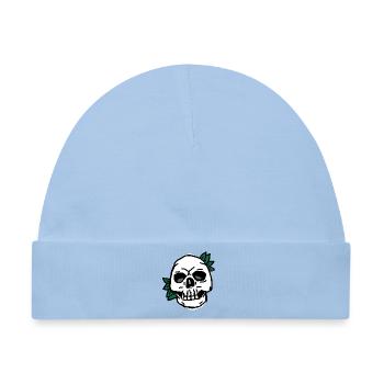 Totenkopf mit Grünblatt-Akzent - Baby Premium Organic Mütze - Hellblau - Vorne