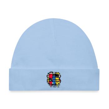 Mondrian Gitter mit Drips und Splattern - Baby Premium Organic Mütze - Hellblau - Vorne